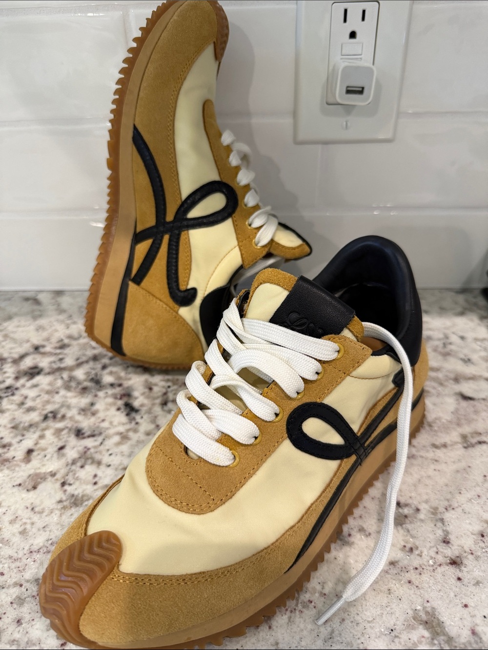 Loewe Tan, Cream & Black Suede Leather Runner Sneakers